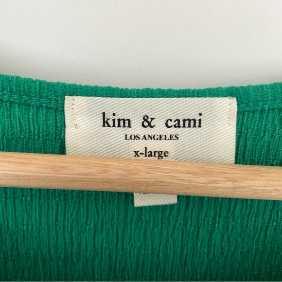 KIM & CAMI KELLY GREEN TOP/BLOUSE WITH SHEER CHIFFON STATEMENT SLEEVES, XL - Picture 8 of 10